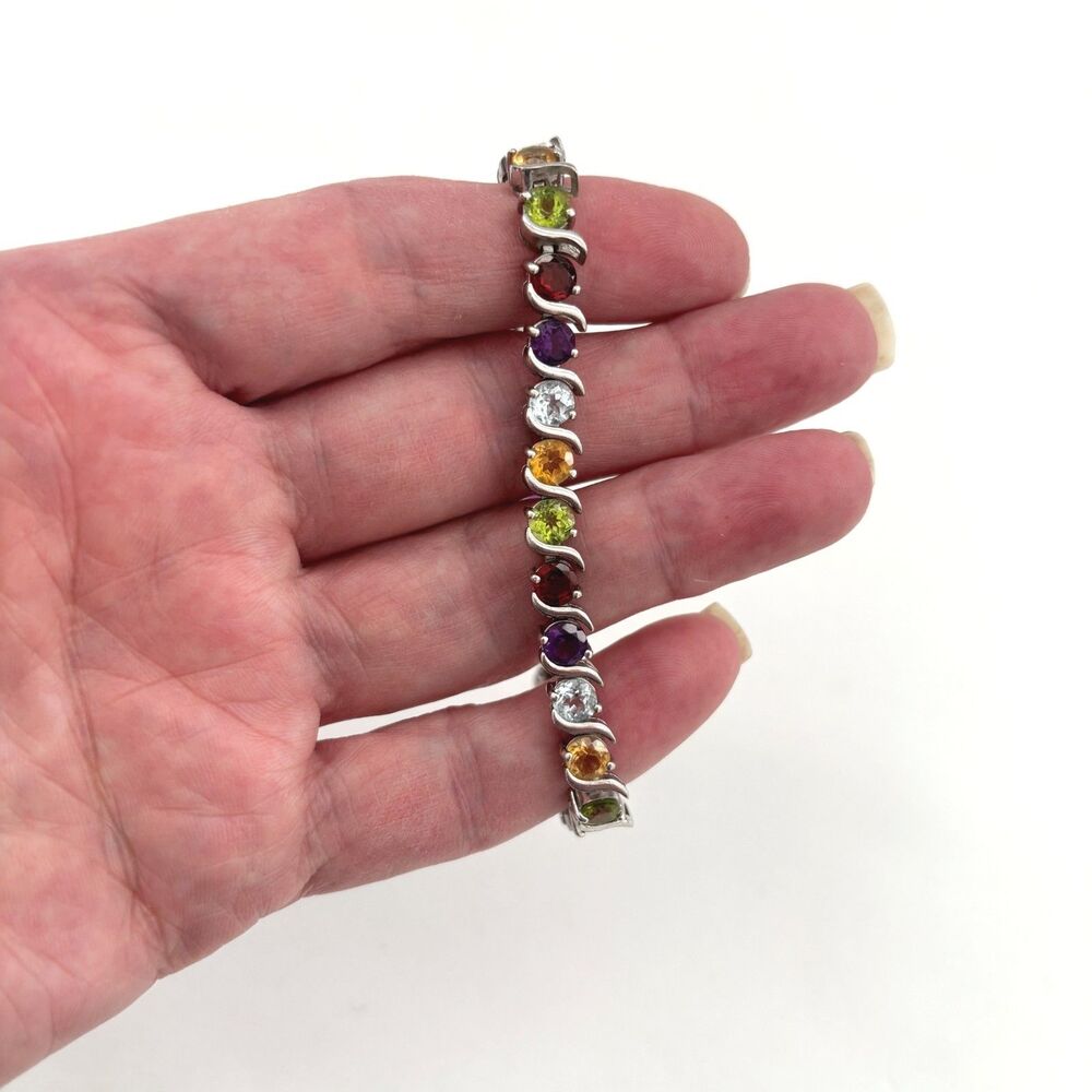 Sterling Silver 925 Multi Gem Tennis Bracelet Old Money Parisian Capsule Luxury